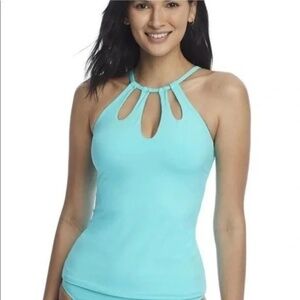 NWT La Blanca Island Goddess Keyhole High Neck Tankini Swimsuit Top Size 4
